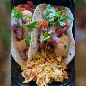 Barbecue chicken tacos Mexican rice