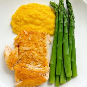Onion salmon butter nut squash asparagus.